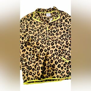 Urban Outfitters Leopard Fleece Half Zip Jacket with Neon Trim Size Large